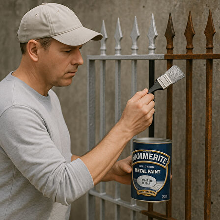 Hammerite Astarsız Boyasız Paslı Yüzey Metal Boyası Pürüzsüz Gümüş 0,25 L