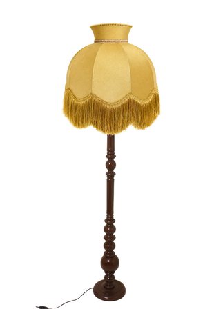 Gold Kadife Başlık Koyu Ceviz Ahşap Ayaklı Lambader Vintage Model 170x50cm