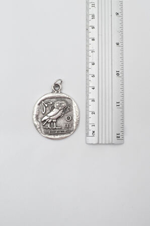 Yunan Mitolojisi Baykuş Siyah Deri İp Kolye - Antik Gümüş Kaplama - Kadın Erkek - 60 cm