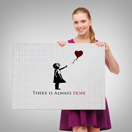 Banksy Kırmızı Balonlu Kızın'ın Her Zaman Umut Vardır Yazılı Tablosu-5012