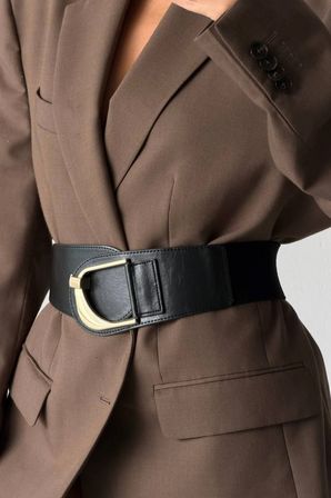 MFR5013 Kadın Gold Tokalı Esnek Lastikli Suni Deri Detaylı Geniş Kemer
