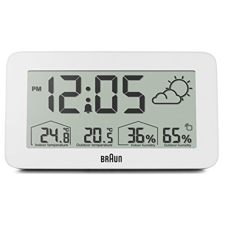 Braun BC13WP Beyaz Dijital Hava Durumu Alarmlı Masa Saati