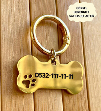 İsme Özel Çelik Kedi Köpek İsimlik Künyesi Gold