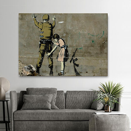 Bansky'nin Askeri Arayan Küçük Kız Eseri Kanvas Tablo-5013