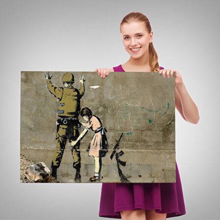 Bansky'nin Askeri Arayan Küçük Kız Eseri Kanvas Tablo-5013