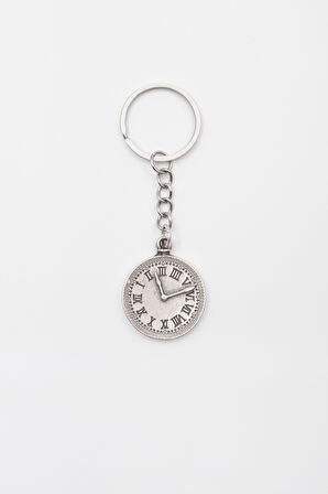 Antika Saat Anahtarlık - Antik Gümüş Kaplama - Kadın Erkek