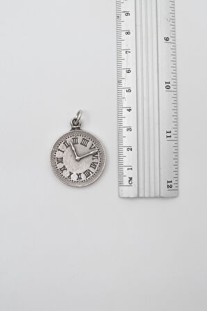 Antika Saat Anahtarlık - Antik Gümüş Kaplama - Kadın Erkek