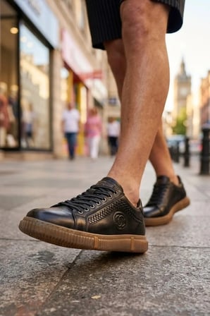 Hakiki Deri Ayakkabı Erkek Sneaker Konforlu Kaymaz Silikon Taban Siyah
