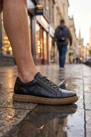 Hakiki Deri Ayakkabı Erkek Sneaker Konforlu Kaymaz Silikon Taban Siyah
