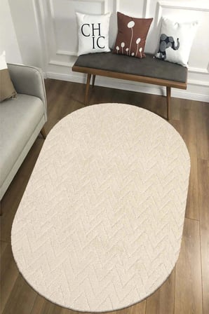 Salon Halısı Krem Yumuşak Oval Dokuma