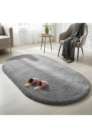 Yolluk Açık Gri Gri Kaymaz Taban Peluş Oval