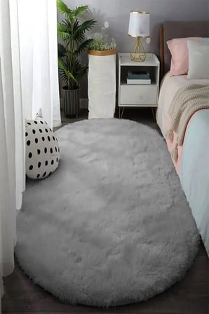 Yolluk Açık Gri Gri Kaymaz Taban Peluş Oval