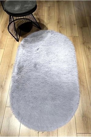 Yolluk Açık Gri Gri Kaymaz Taban Peluş Oval