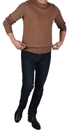 BRG-21205 BİSİKLET YAKA DESENLİ KAZAK/SÜTLÜ KAHVE/2XL