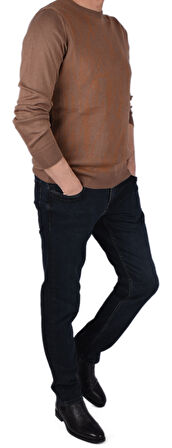 BRG-21205 BİSİKLET YAKA DESENLİ KAZAK/SÜTLÜ KAHVE/2XL