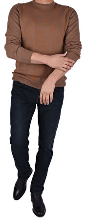 BRG-21205 BİSİKLET YAKA DESENLİ KAZAK/SÜTLÜ KAHVE/2XL