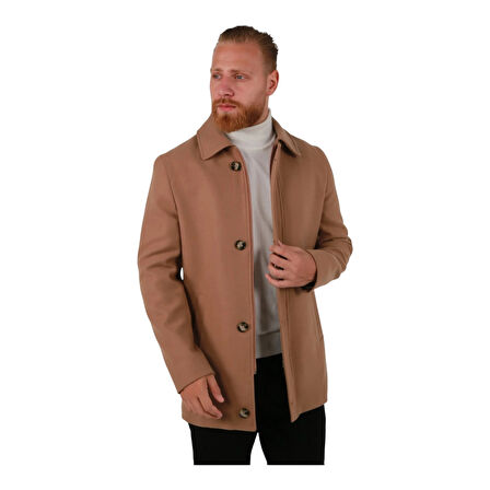Erkek Fermuar Ve Düğme Kapamalı Palto Kaban