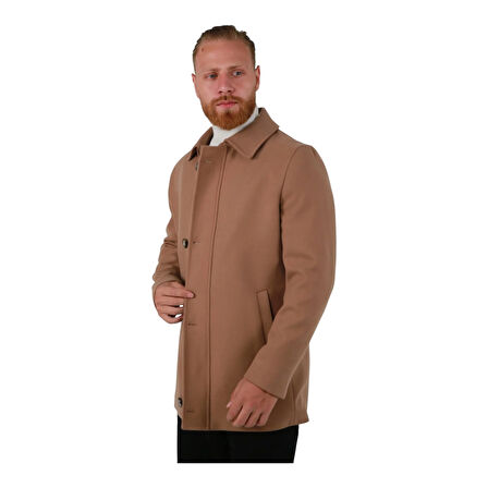 Erkek Fermuar Ve Düğme Kapamalı Palto Kaban