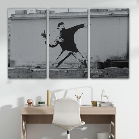 Bansky'nin Çiçek Atan Adam Eseri Kanvas Tablo-5014