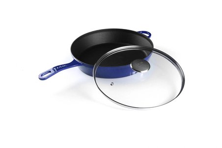 LOTUS Döküm    28 cm Yuvarlak Cam Kapaklı Düz Tava  Degrade Kobalt Lacivert