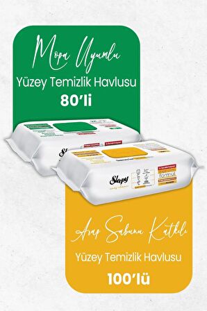 Sleepy Easy Clean Mopa Uyumlu 80 Yaprak Ve Arap Sabunu Katkılı 100 Yaprak Yüzey Temizlik Havlusu