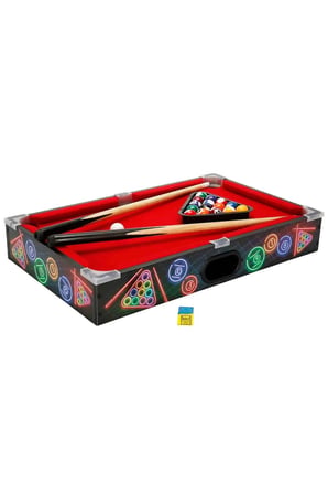  Pilli LED Işıklı Masa Üstü Bilardo Masası 50x30 cm – Mini Bilardo Oyun Seti, 16 Toplu Eğlence Masası