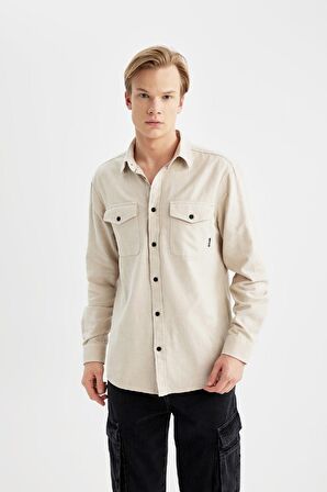 DeFacto Regular Fit Polo Yaka Basic Düz Pamuklu Uzun Kollu Gömlek B2654AX24SPBG786