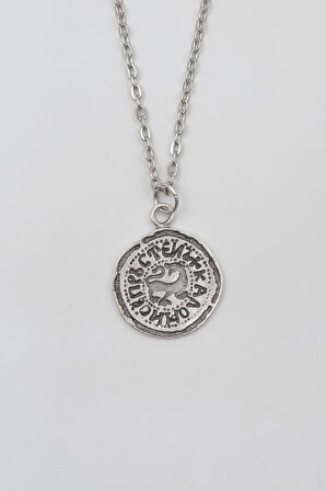 Kaloyan's Madalyon Düz Ezme Zincir Kolye - Antik Gümüş Kaplama - Kadın Erkek - 60 cm