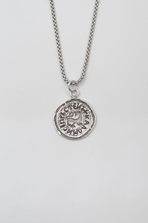 Kaloyan's Madalyon Örme Zincir Kolye - Antik Gümüş Kaplama - Kadın Erkek - 60 cm