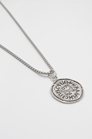 Kaloyan's Madalyon Örme Zincir Kolye - Antik Gümüş Kaplama - Kadın Erkek - 60 cm