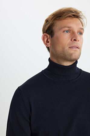 Pamuklu Standart Fit Normal Kesim Tam Balıkçı Yaka Basic Triko Kazak