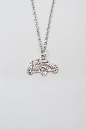 Nostaljik Vosvos Düz Ezme Zincir Kolye - Antik Gümüş Kaplama - Kadın Erkek - 60 cm