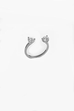 Beyaz Çift Taşlı Gümüş Yüzük