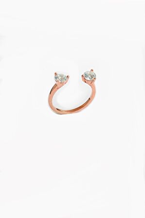 Beyaz Çift Taşlı Gümüş Yüzük