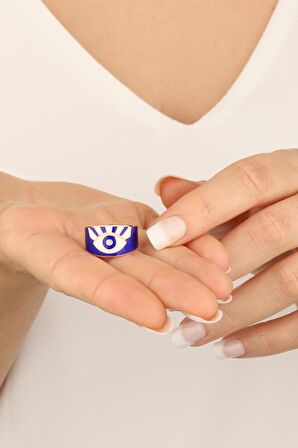 Lacivert Mineli Göz Gümüş Yüzük