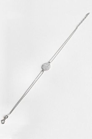 Beyaz Taşlı Yuvarlak Gümüş Bileklik