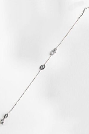 Nazar Boncuklu Fatmana Gümüş Bileklik