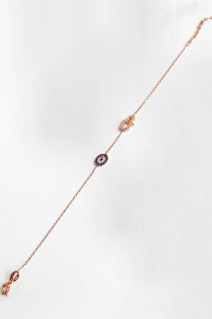 Nazar Boncuklu Fatmana Gümüş Bileklik