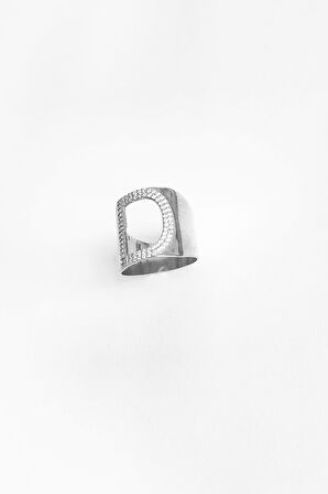 Beyaz Taşlı Gümüş Harf Yüzük - D