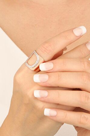 Beyaz Taşlı Gümüş Harf Yüzük - D