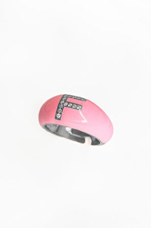 Açık Pembe Mineli Gümüş Harf Yüzük