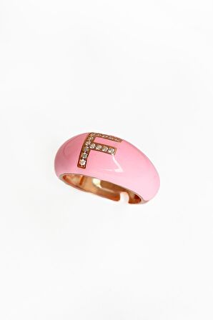 Açık Pembe Mineli Gümüş Harf Yüzük