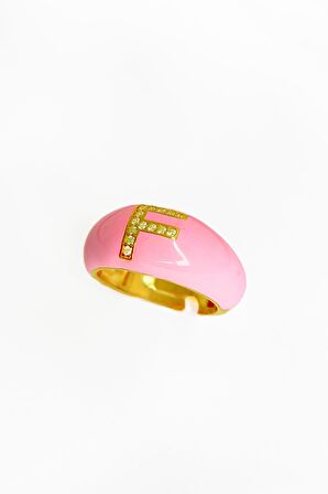 Açık Pembe Mineli Gümüş Harf Yüzük