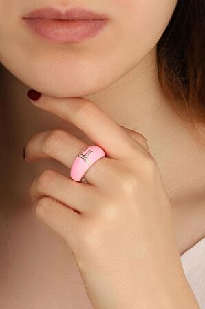 Açık Pembe Mineli Gümüş Harf Yüzük
