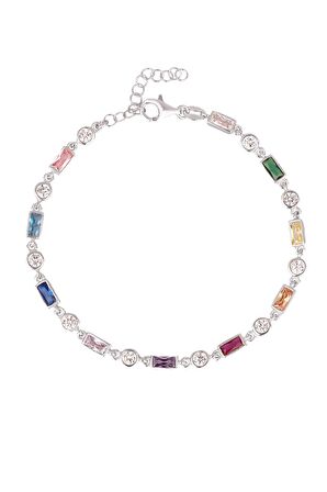 Renkli Taşlı Gümüş Zincir Bileklik