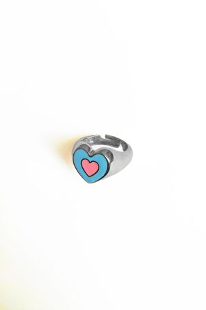 İç içe Mineli Kalpli Gümüş Yüzük