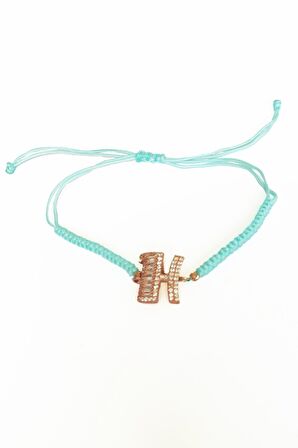 Turkuaz İpli Gümüş Harfli Bileklik