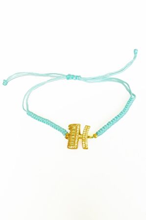 Turkuaz İpli Gümüş Harfli Bileklik