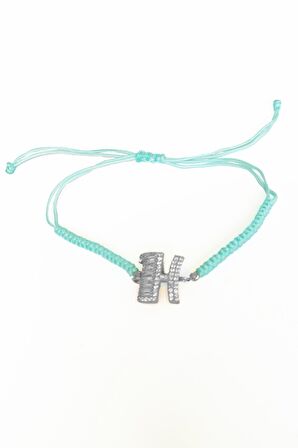 Turkuaz İpli Gümüş Harfli Bileklik