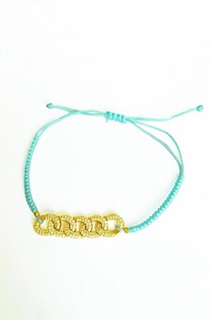 Turkuaz İpli Gümüş Gurmet Zincirli Bileklik